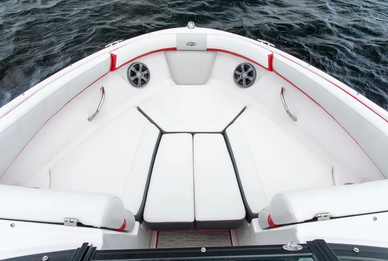 Slide: The Image of Manufacturer Provided Image: 2019 Regal 2000 ES Bowrider interior seating with white and beige upholstery. - 6