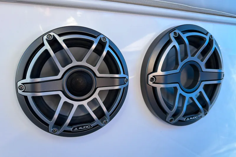 Slide: The Image of JL Audio speakers on 2023 Mystic Powerboats M3800, enhancing marine sound experience. - 8