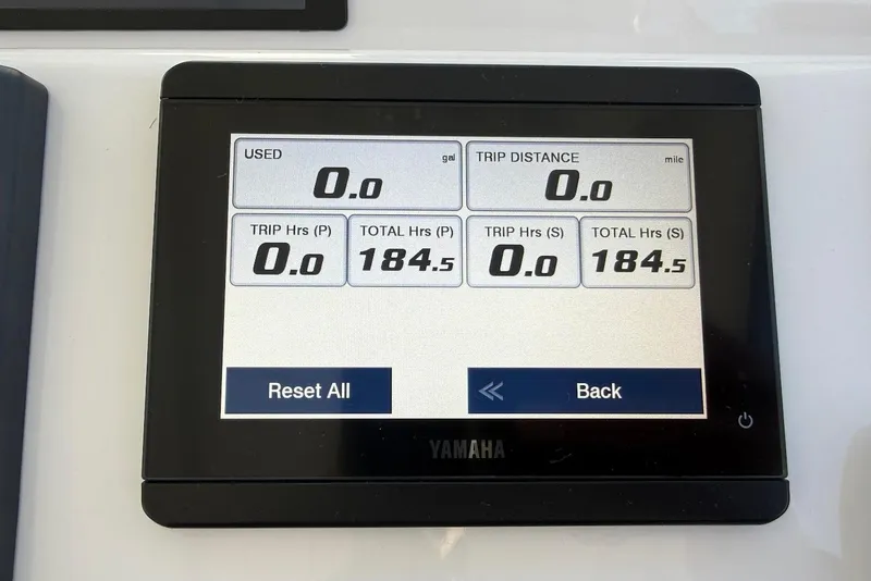 Slide: The Image of Yamaha display showing trip data on 2023 Steiger Craft 31 Chesapeake boat. - 28