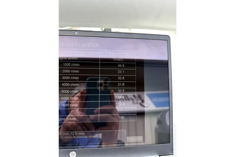 Slide: The Image of Laptop displaying diagnostic system data for Tidewater 180 CC Adventure, 2020 model. - 22
