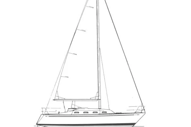 Slide: The Image of Line drawing of a 1988 Tartan 28 sailboat, showcasing its sleek design and structure. - 38
