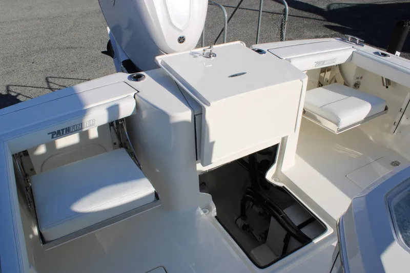 Slide: The Image of 2026 Pathfinder 2400 Open boat interior with seating and storage compartments. - 19