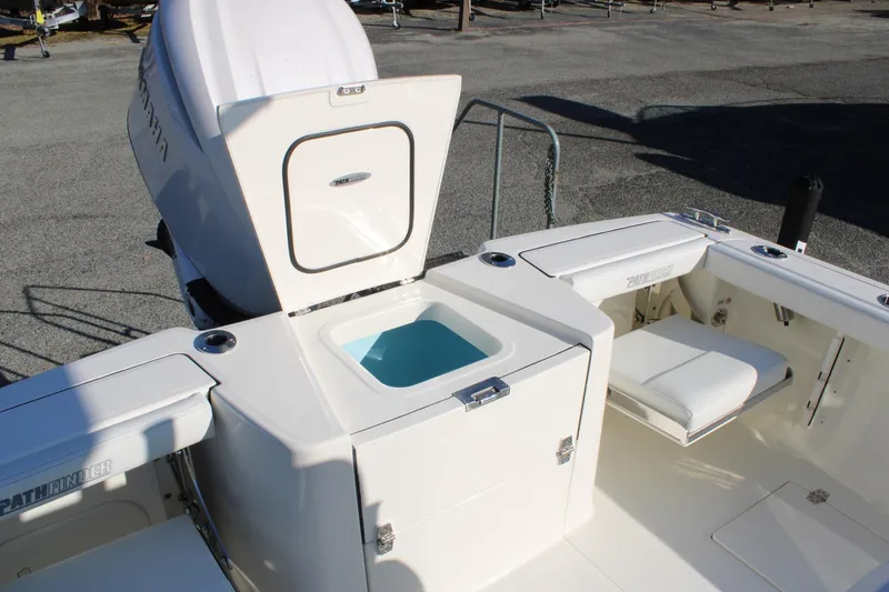 Slide: The Image of 2026 Pathfinder 2400 Open boat with open storage compartment and seating area. - 20