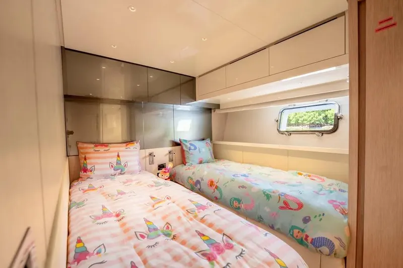 Slide: The Image of Twin bedroom with unicorn-themed bedding on 2021 Sanlorenzo SX76 yacht. - 32