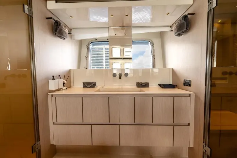 Slide: The Image of Luxurious bathroom interior of 2021 Sanlorenzo SX76 yacht with modern fixtures and ample storage. - 37