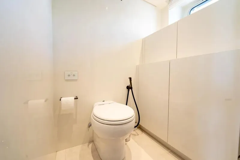 Slide: The Image of Modern bathroom on 2021 Sanlorenzo SX76 yacht with sleek white design. - 41