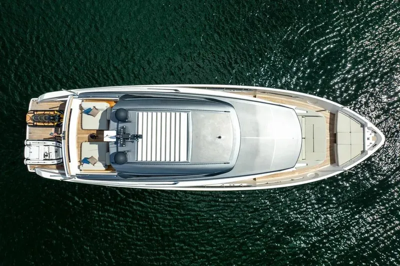 Slide: The Image of Aerial view of 2021 Sanlorenzo SX76 yacht on sparkling water. - 5