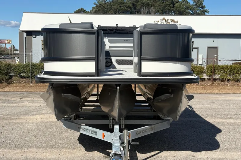Slide: The Image of Front view of 2026 Alera M 23L pontoon boat on trailer. - 4