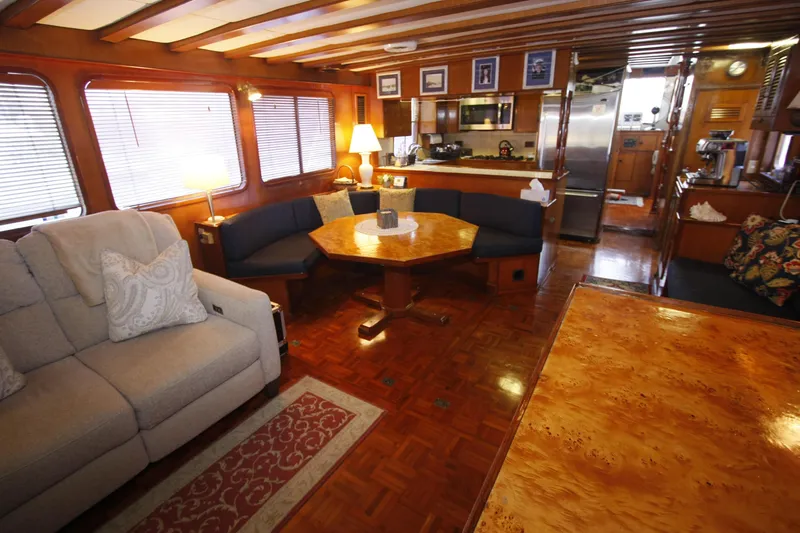 Slide: The Image of Luxurious interior of 1982 DeFever 52 Offshore Cruiser with elegant wood finishes. - 29