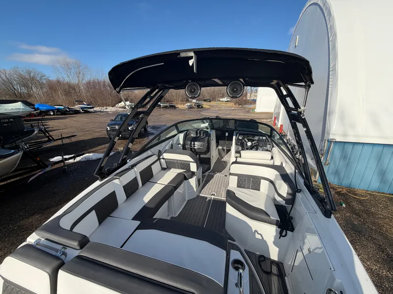 Slide: The Image of Interior view of a 2023 Monterey M6 boat outdoors. - 14