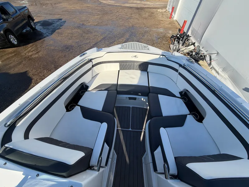 Slide: The Image of Interior of a 2023 Monterey M6 boat with luxurious seating. - 41