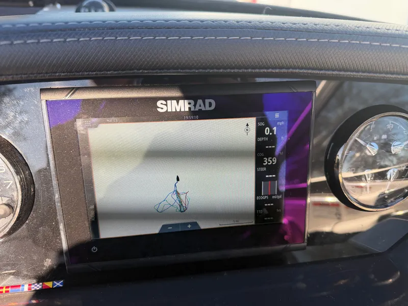 Slide: The Image of Simrad display in a 2023 Monterey M6 boat. - 49