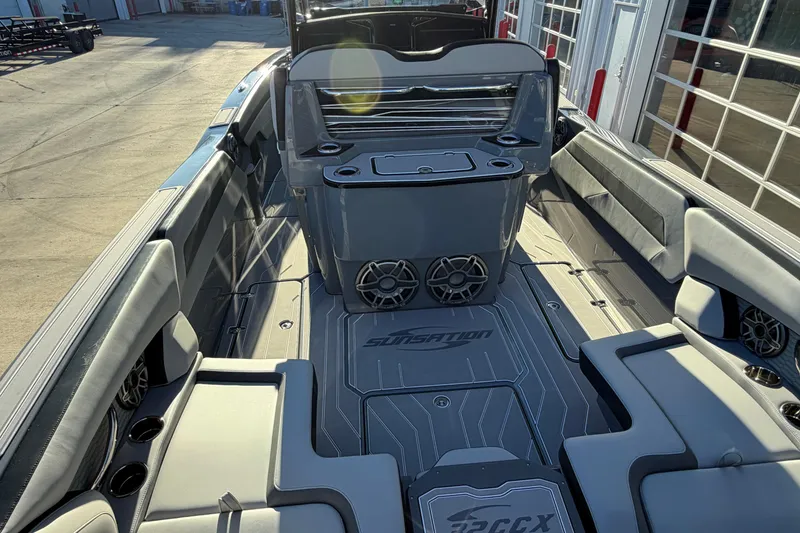 Slide: The Image of 2026 Sunsation 32CCX boat interior with sleek seating and modern design. - 6