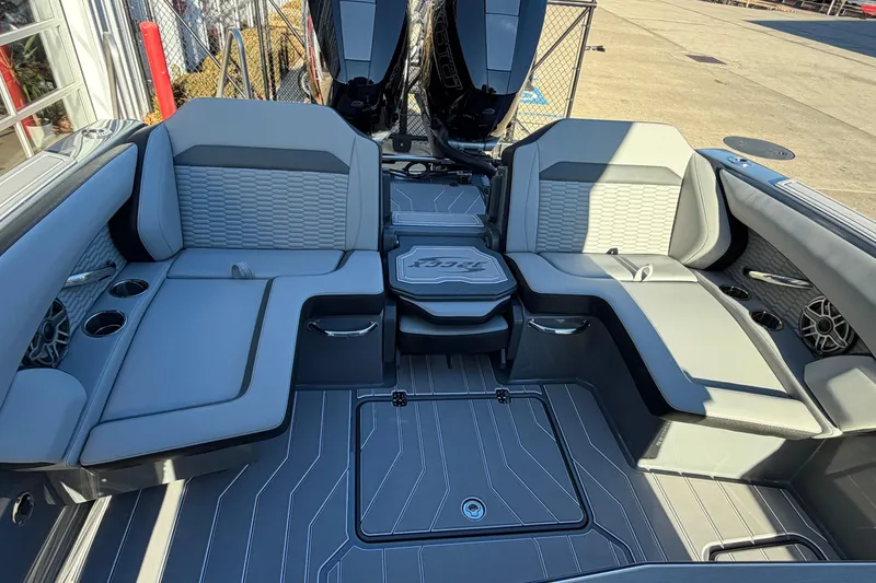 Slide: The Image of 2026 Sunsation 32CCX boat interior with modern seating and sleek design. - 7