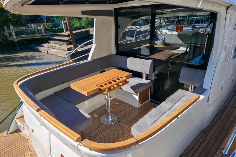 Slide: The Image of Luxury bathroom in 2026 Marex 330 Scandinavia yacht with modern shower and sleek black shelves. - 8