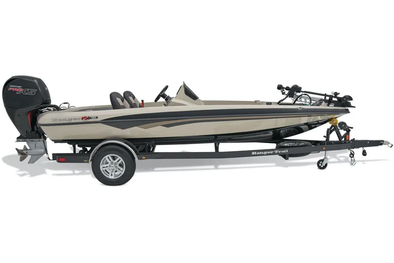 Slide: The Image of Manufacturer Provided Image: 2026 Ranger Z185 fishing boat on trailer, side view, beige and black design. - 10
