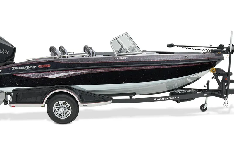 The Image of 2026 Ranger 1880MS A Pack Equipped boat on trailer, side view. - 2