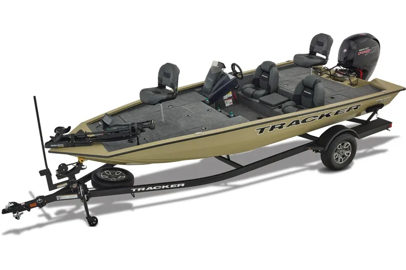 The Image of Manufacturer Provided Image: 2026 Tracker Pro Team 195 fishing boat with trailer, featuring spacious seating and modern design. - 1