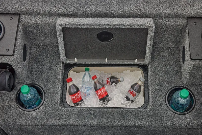 Slide: The Image of Manufacturer Provided Image: Ice-filled cooler with drinks on a 2026 Tracker Pro Team 195 boat. - 33