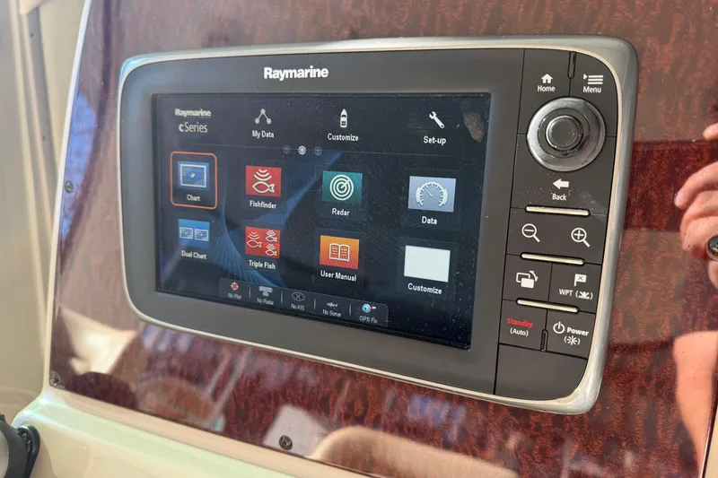 Slide: The Image of Raymarine cSeries display on 2014 Sea Ray 370 Sundancer, featuring navigation and fishfinder options. - 37
