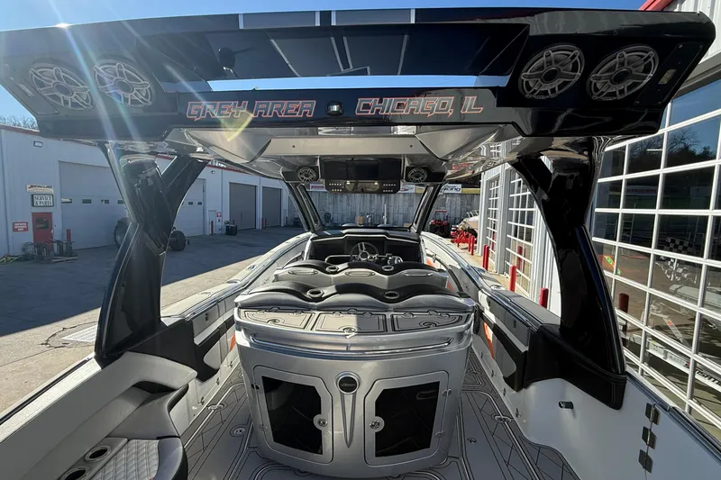 Slide: The Image of 2017 MTI 42V boat interior with sleek design, located in Chicago, IL. - 31
