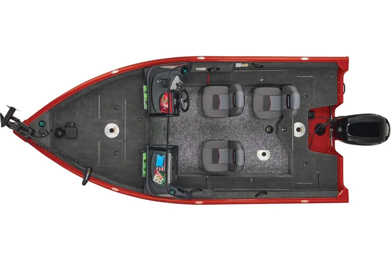 Slide: The Image of Manufacturer Provided Image: 2026 Tracker Pro Guide V-16 WT boat, top view, red exterior, spacious seating. - 9