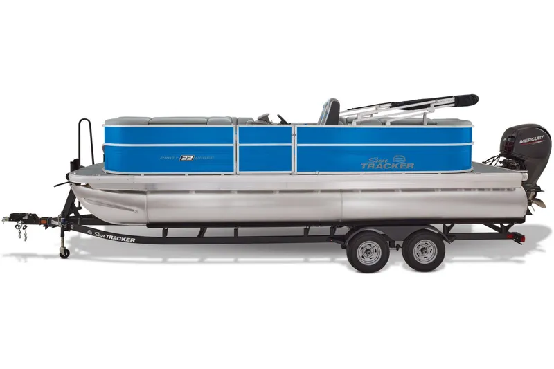 Slide: The Image of Manufacturer Provided Image: 2026 Sun Tracker Party Barge 22 DLX pontoon boat on trailer, side view. - 30