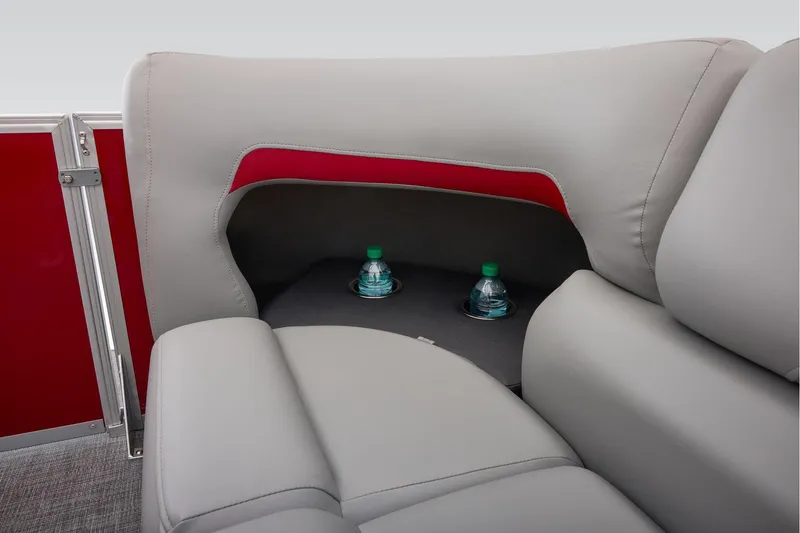 Slide: The Image of Manufacturer Provided Image: 2026 Sun Tracker Party Barge 22 DLX interior with cup holders and storage. - 47