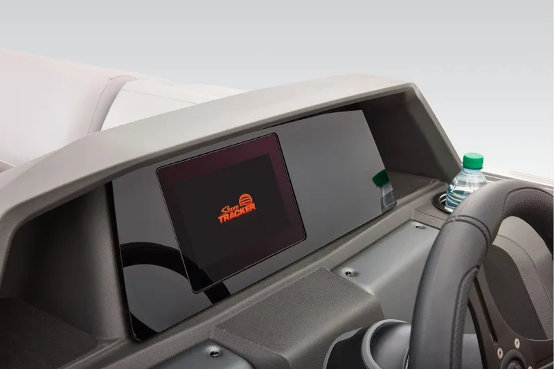 Slide: The Image of Manufacturer Provided Image: Dashboard of 2026 Sun Tracker Party Barge 22 DLX with touchscreen and cup holder. - 56