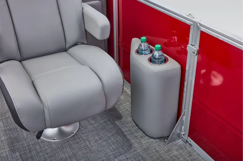 Slide: The Image of Manufacturer Provided Image: Gray seat and cup holder on 2026 Sun Tracker Party Barge 22 DLX. - 62