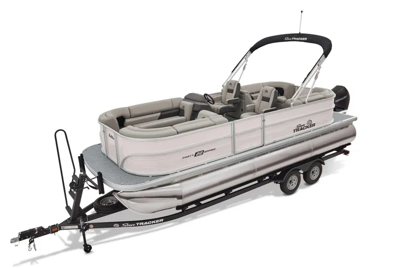 Slide: The Image of Manufacturer Provided Image: 2026 Sun Tracker Party Barge 22 XP3 pontoon boat on trailer, side view. - 19
