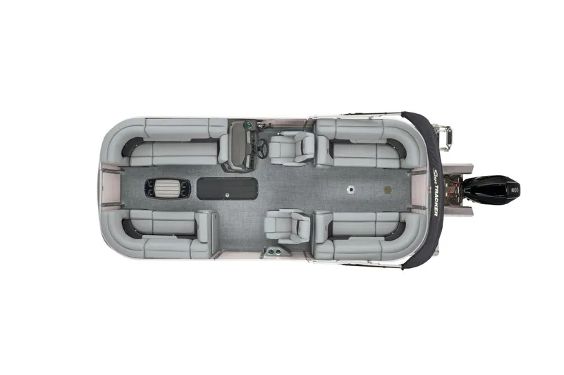 Slide: The Image of Manufacturer Provided Image: 2026 Sun Tracker Party Barge 22 XP3 pontoon boat, top view, spacious seating layout. - 24