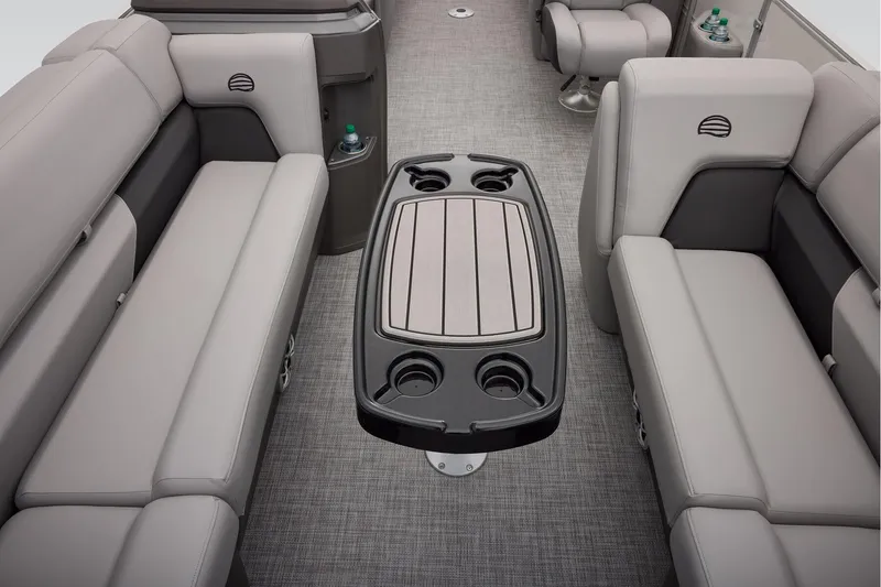 Slide: The Image of Manufacturer Provided Image: 2026 Sun Tracker Party Barge 22 XP3 interior with seating and table. - 46