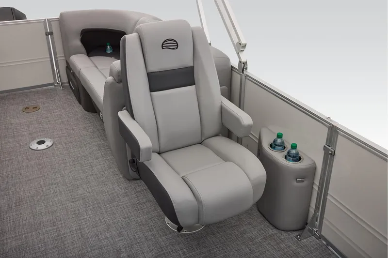Slide: The Image of Manufacturer Provided Image: Luxurious seating on 2026 Sun Tracker Party Barge 22 XP3 pontoon boat interior. - 61