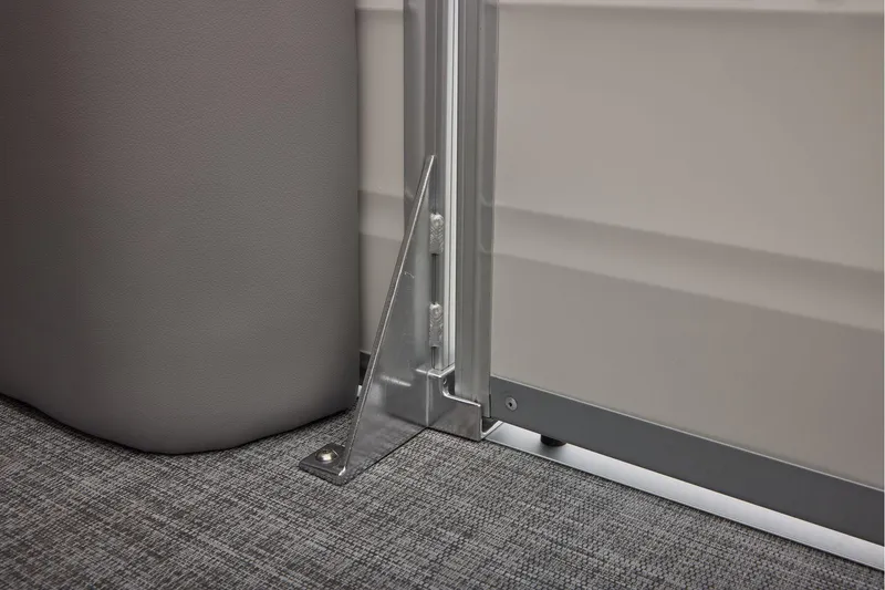 Slide: The Image of Manufacturer Provided Image: 2026 Sun Tracker Party Barge 22 XP3 interior detail with metal support and gray upholstery. - 65