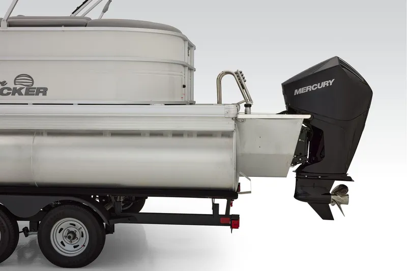 Slide: The Image of Manufacturer Provided Image: 2026 Sun Tracker Party Barge 22 XP3 with Mercury outboard motor on trailer. - 82