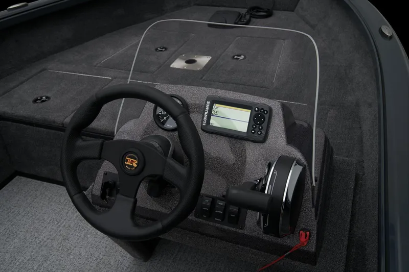 Slide: The Image of Manufacturer Provided Image: Manufacturer Provided Image: 2025 Ranger VS1665SC boat console with steering wheel and electronic display. - 24