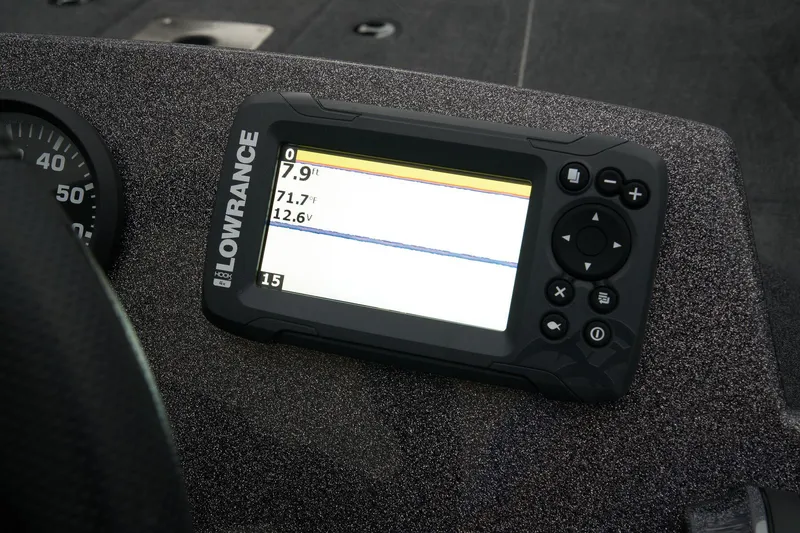 Slide: The Image of Manufacturer Provided Image: Manufacturer Provided Image: Lowrance fish finder display on 2025 Ranger VS1665SC boat dashboard. - 26