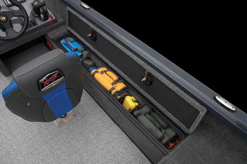 Slide: The Image of Manufacturer Provided Image: Manufacturer Provided Image: 2025 Ranger VS1665SC boat interior with storage compartment and fishing gear. - 30