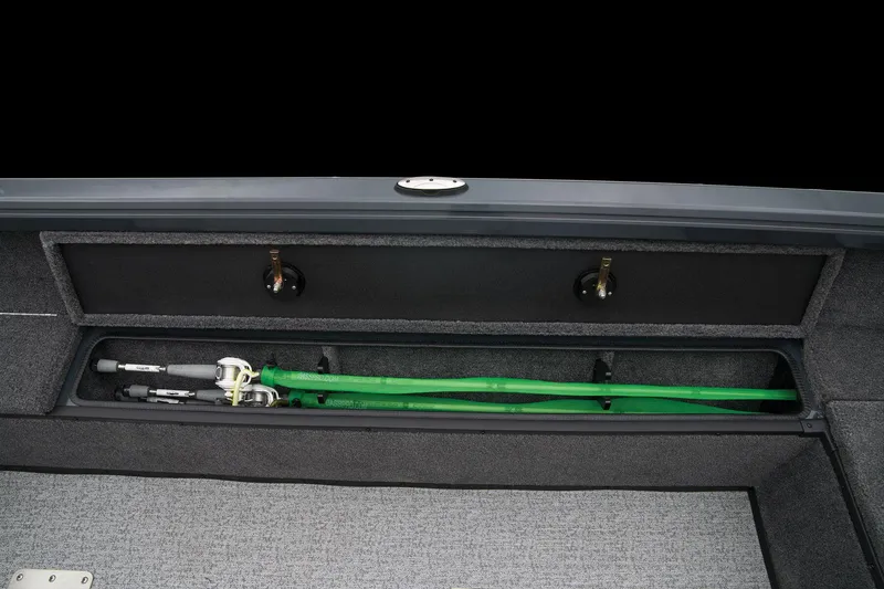 Slide: The Image of Manufacturer Provided Image: Manufacturer Provided Image: 2025 Ranger VS1665SC boat storage compartment with fishing rods. - 31