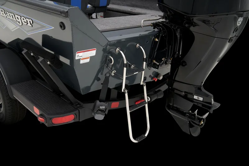 Slide: The Image of Manufacturer Provided Image: Manufacturer Provided Image: 2025 Ranger VS1665SC boat rear view with motor and ladder. - 46