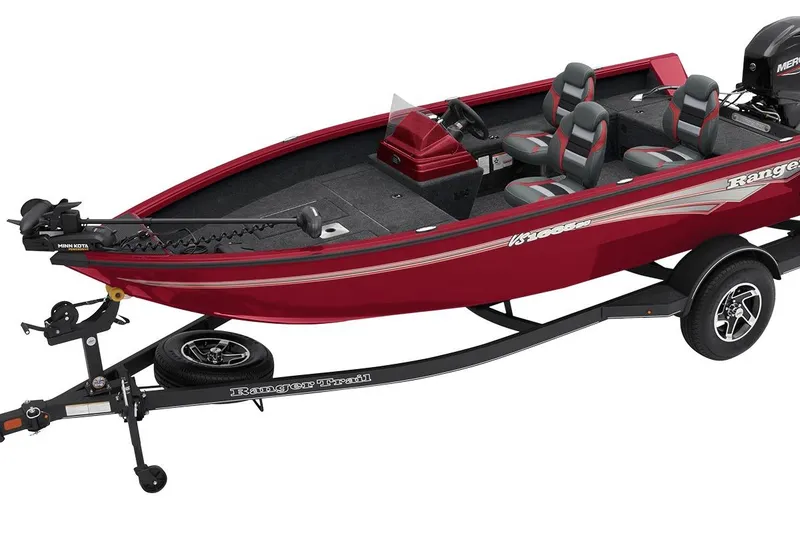 Slide: The Image of Manufacturer Provided Image: 2026 Ranger VS1665SC fishing boat with trailer, red exterior, and seating for four. - 72