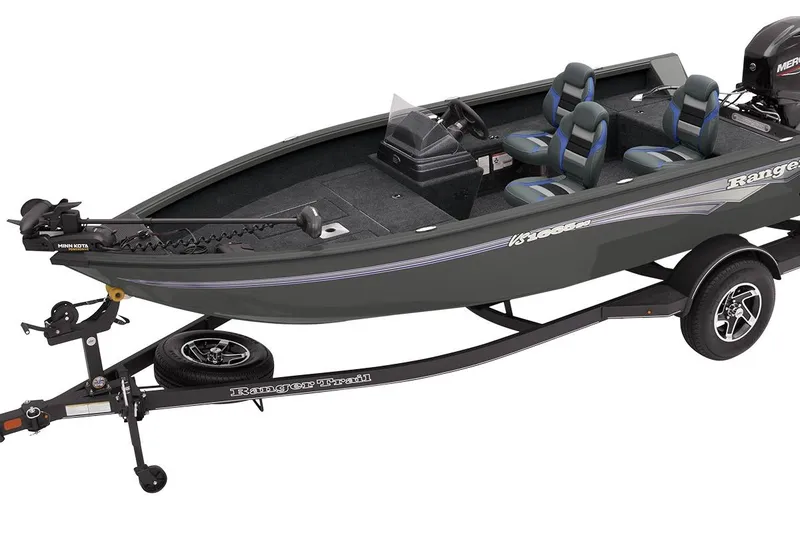 Slide: The Image of Manufacturer Provided Image: 2026 Ranger VS1665SC fishing boat on trailer, featuring seating and motor. - 77