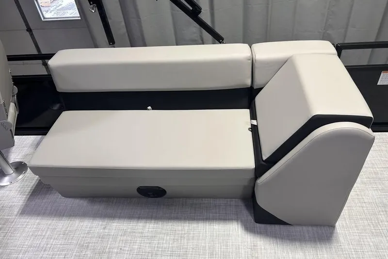 Slide: The Image of 2026 Dockside 22DF boat seating with beige upholstery in a modern design. - 6