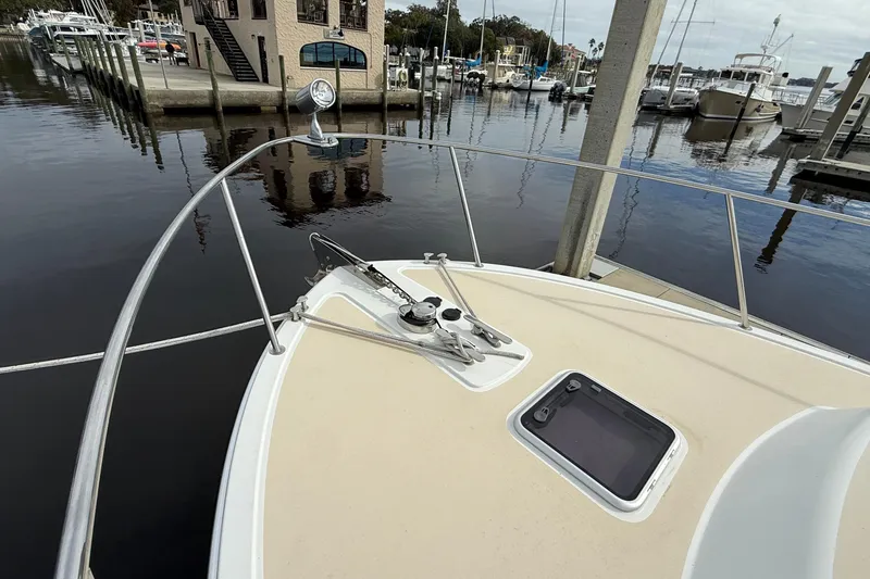 Slide: The Image of Bow view of 2012 MJM 40z yacht docked at marina. - 12