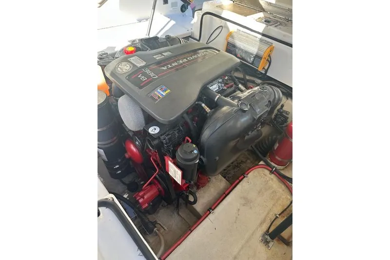 Slide: The Image of Engine compartment of a 2016 Cobalt A28 boat with Volvo Penta V8 engine. - 54