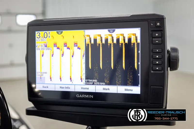Slide: The Image of Garmin fishfinder display on Ntiro Z17, 2021 model, showing sonar data. - 34