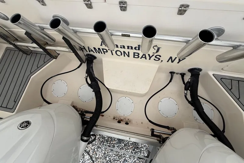 Slide: The Image of 2005 Grady-White Express 330 boat deck with rod holders, Hampton Bays, NY. - 37