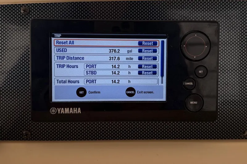 Slide: The Image of Yamaha display showing trip data for 2005 Grady-White Express 330 boat. - 6