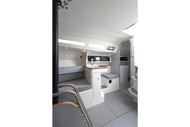 Slide: The Image of Modern interior of 2026 Italia Yachts 9.98, featuring sleek design and navigation equipment. - 22